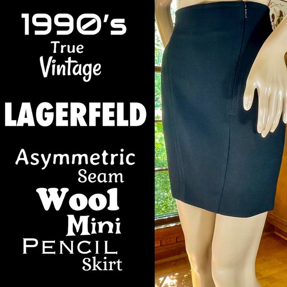 Karl Lagerfeld Dresses & Skirts - ▪️VTG▪️LAGERFELD▪️1990's Black Textured Asymmetric Seam Wool Mini Skirt